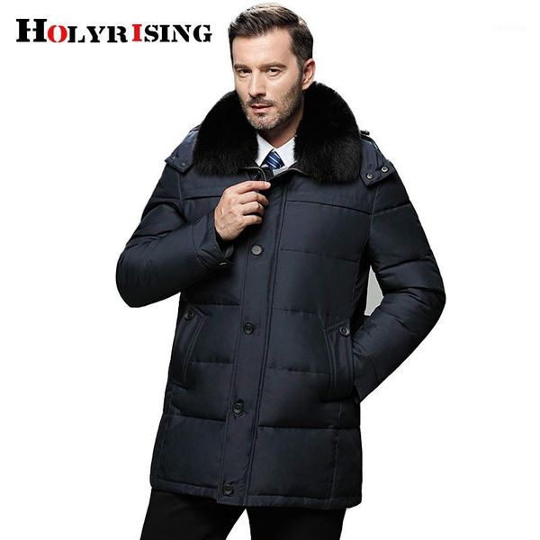 

holyrising 2018 winter thick hood detached warm men duck down overcoat thermal male big size parka white duck down coat 18570-51, Black