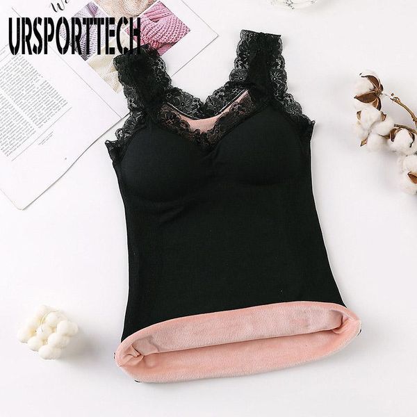

camisoles & tanks 2021 winter warm lace vest women's slim fit plus velvet thick size women thermal fleece tank 1, Black;white
