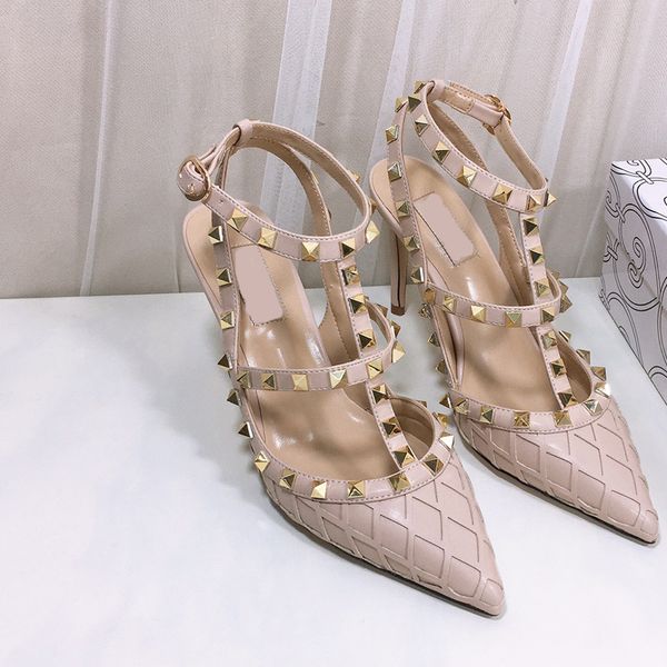 

new designer t-strap women pumps pointed toe 10cm high heels fashion rivets ankle strap party lady shoes size 35-42, Black