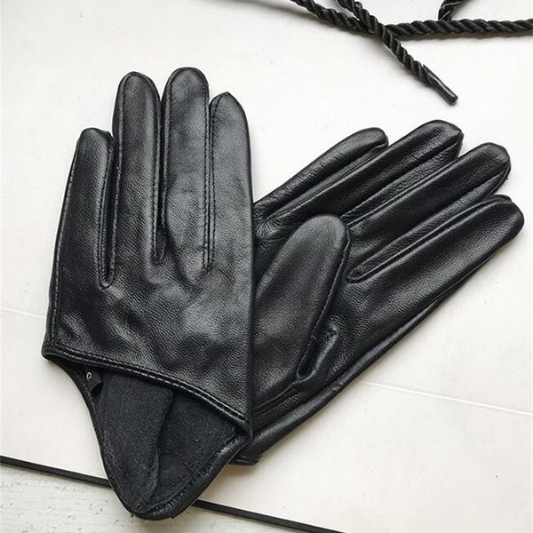 

autumn and winter women' short design sheepskin gloves thin genuine leather half palm black glove 8 colors r025 201104, Blue;gray