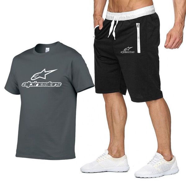 

casual fashion 2-piece sweater striped short-sleeved t-shirt shorts men's sportswear track suit summer sportswea, White;black