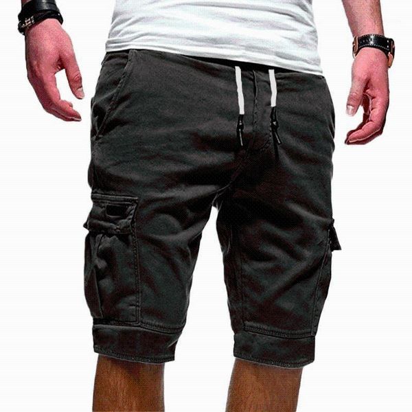 

2019 new arrival men's knee length solid cargo shorts men black green casual men short cotton loose shorts male thin1, White;black