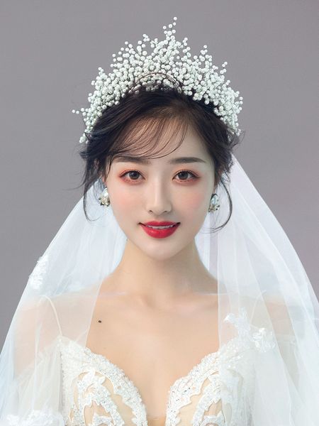 

water dance b1934 super immortal handmade beads bridal hair band crown headdress korean xianmei wedding dress accessories, Silver