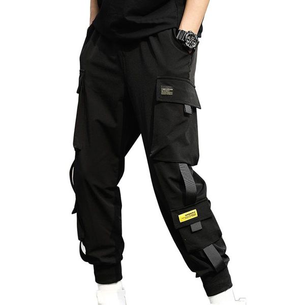 

streetwear hip hop black harem elastic waist punk pants ribbons casual slim jogger men trousers kg-16