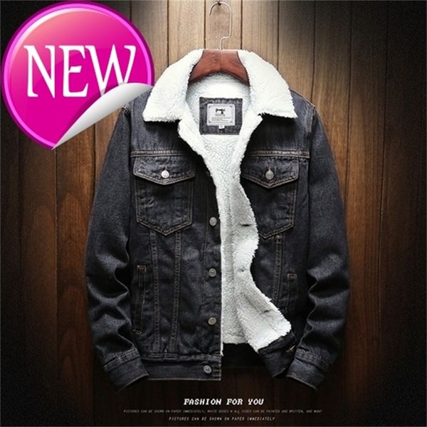 

size 6xl large men coat 2020 winter fashion wool lining thick classic light blue black slim warm denim jacket