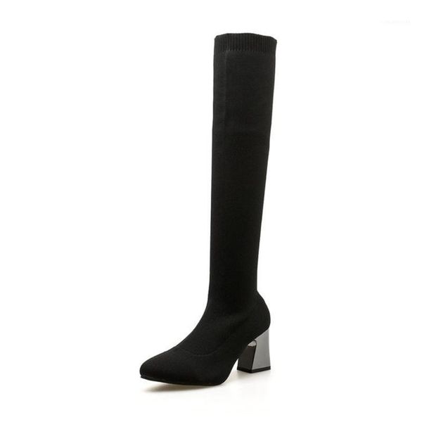 

boots stretch women high-heeled fashion autumn flying knit socks shoes1, Black