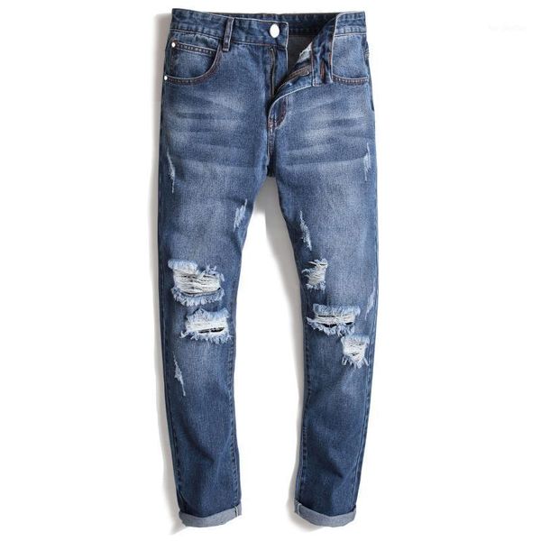 

men's jeans 2y dilapidated slim fit male cat must be straight and elastic casual wash pants fashion wholesale supplie1, Blue