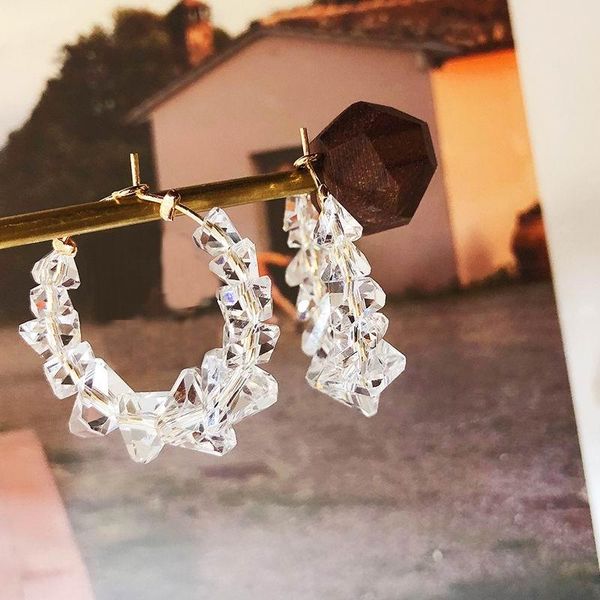 

charm korean crystal hoop earrings for women girls simple clear round circle earring 2021 fashion jewelry wholesale bijoux cute, Golden
