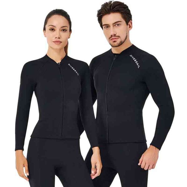 

1pcs 2mm neoprene black wetsuit warmth couple long sleeve diving jacket swim scuba surfing snorkeling suit, Gray