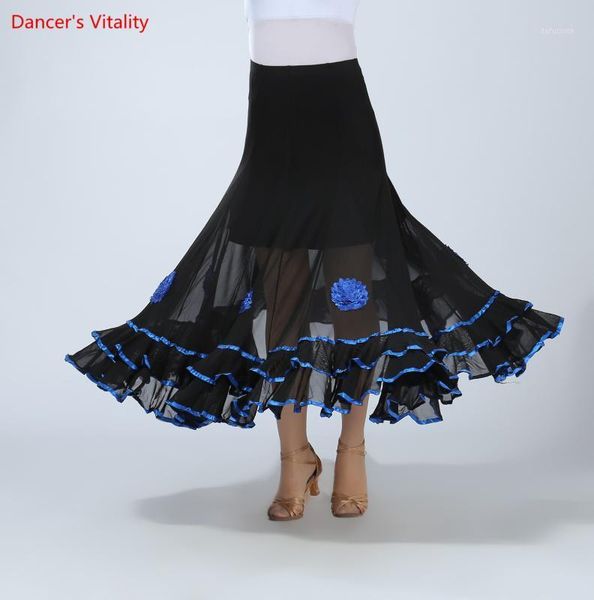 

new ballroom dance skirt modern practice skirt waltz square dance new big swing long ballroom1, Black;red