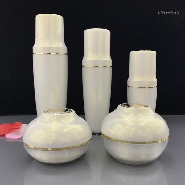 

classic white cosmetics sub acrylic 30/60/100ml lotion pump bottle 30/50g acrylic cream jar 5pcs 1suit