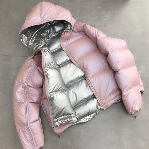 

ailegogo gold silver double side down coat winter jacket women hooded white duck down parkas female warm snow outerwear1, Black
