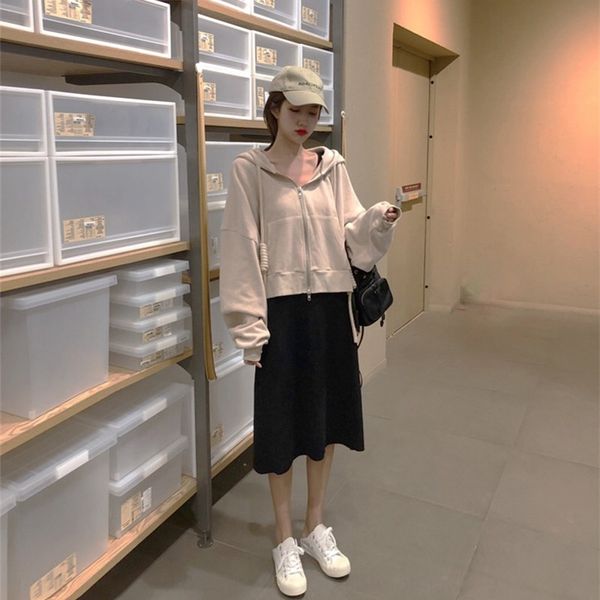 

autumn 2020 new small subnet honggang style hooded goddess sweater sweater high cold model dress two piece suit fashion k5vqy, Gray