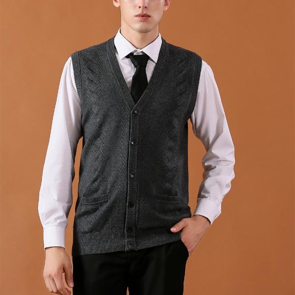 

men's vests mens vest sweaters casual style wool knitted business men sleeveless wear cardigan, Black;white