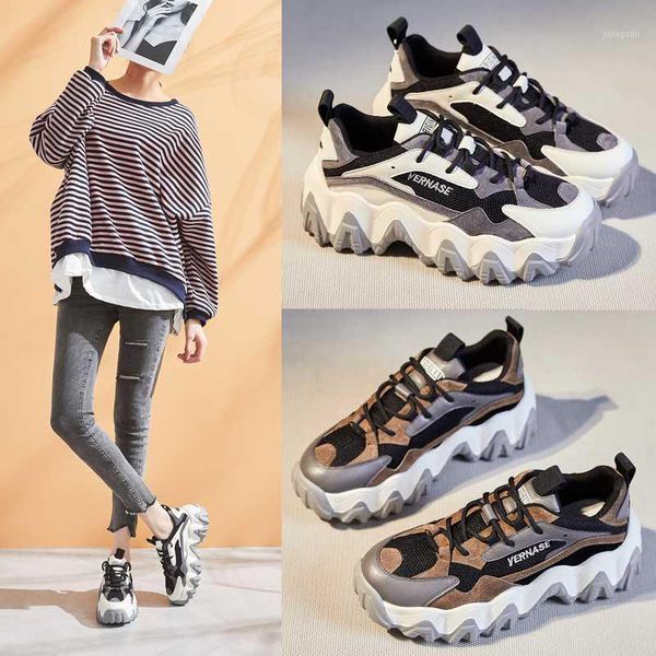 

damet women fashion shoes lace up chunky dad shoes casual spring autumen pu platform breathable ins female1, Black