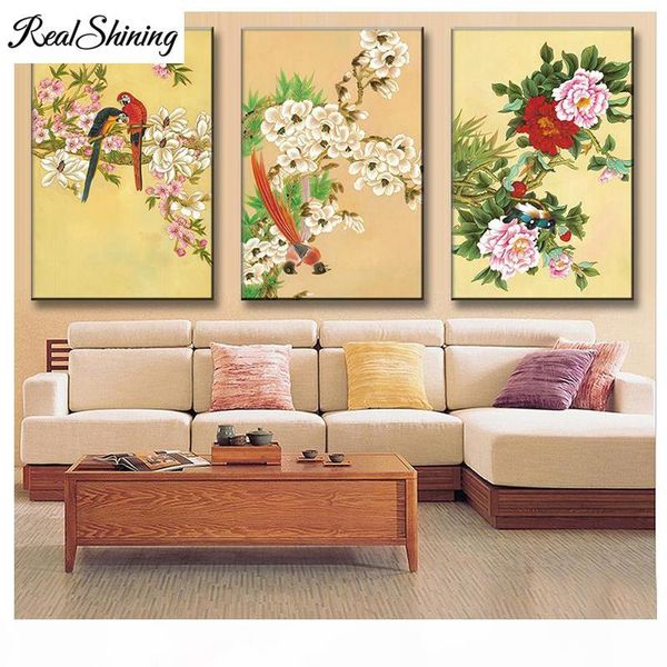 

3 piece diy diamond painting full square round retro bird and traditional chinese flower picture of rhinestone embroidery fs6830