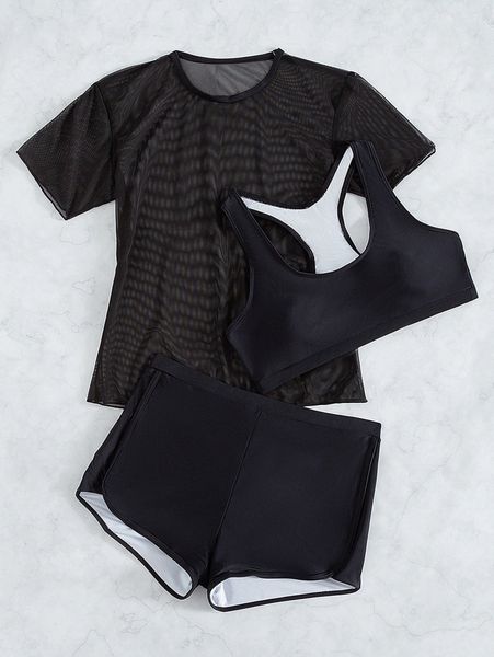 

3pack plain shorts bikini swimsuit & cover up y6ln#, White;black