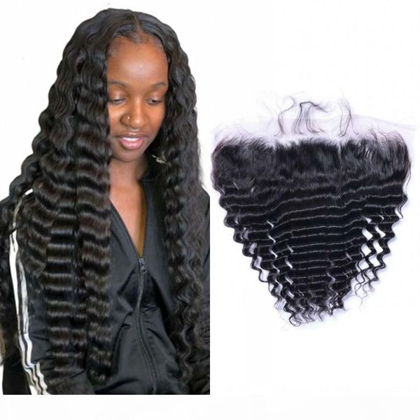 

indian human hair frontal 13*4 lace deep wave frontal middle three part virgin hair frontal closure, Black;brown