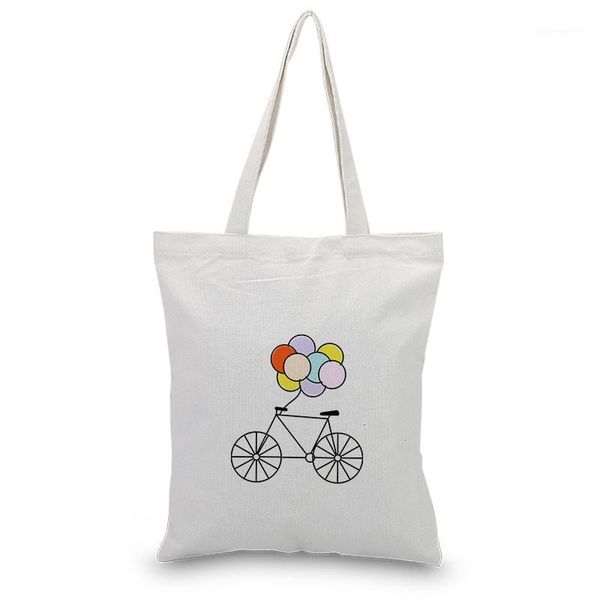 

handbags canvas tote shoulder bags cartoon bike custom print daily use diy shopping bag eco reusable recycle1