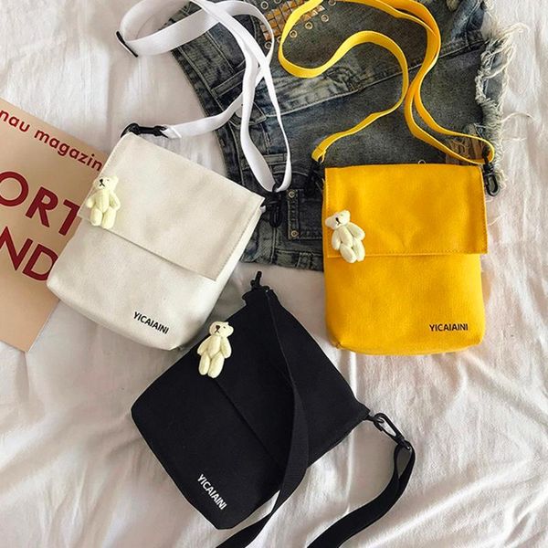 

fashion women canvas cute bear casual women's chest handbag solid color panelled shoulder creative crossbody bags