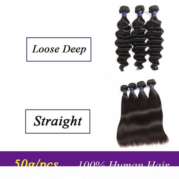 

100% virgin human hair loose deep unprocessed peruvian malaysian indian cambodian hair bundles straight brazilian human hair wefts 50g pcs, Black