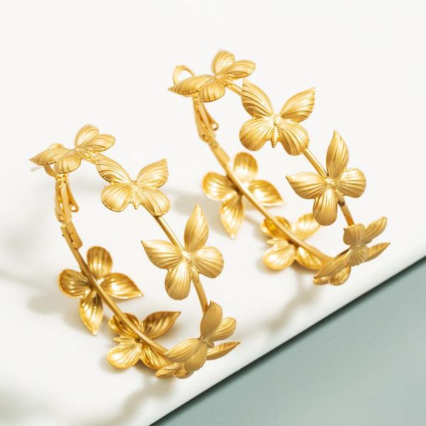 

2020 big statement gold hoops fashion butterfly earrings for women female trendy bohemia circle gold earrings butterfly jewelry, Golden;silver