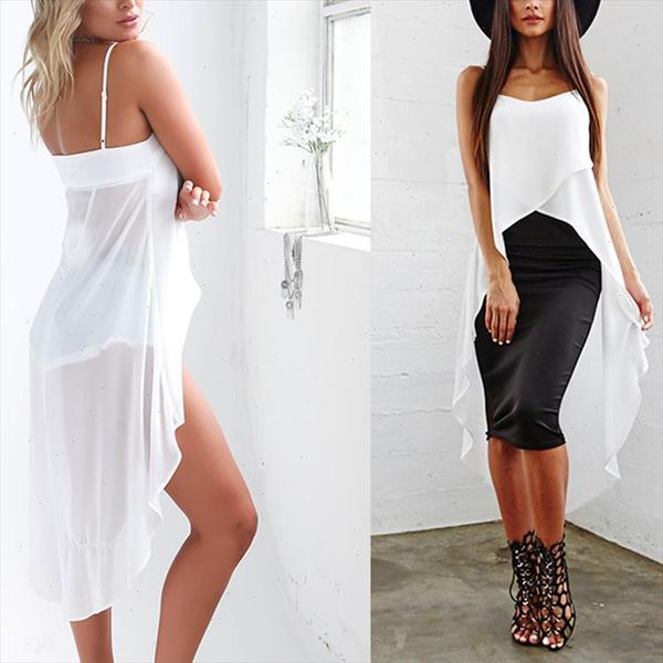 

women summer sleeveless camis irregular sling strap chiffon beach cami new fashion thin long white women clothing