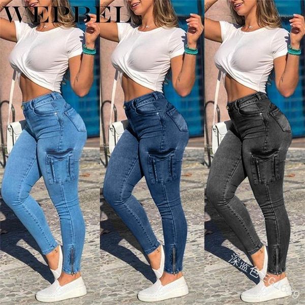 

zipper pleated fashion women's pants casual waist jeans summer fashion women's jeans tight retro pocket pants1, Blue