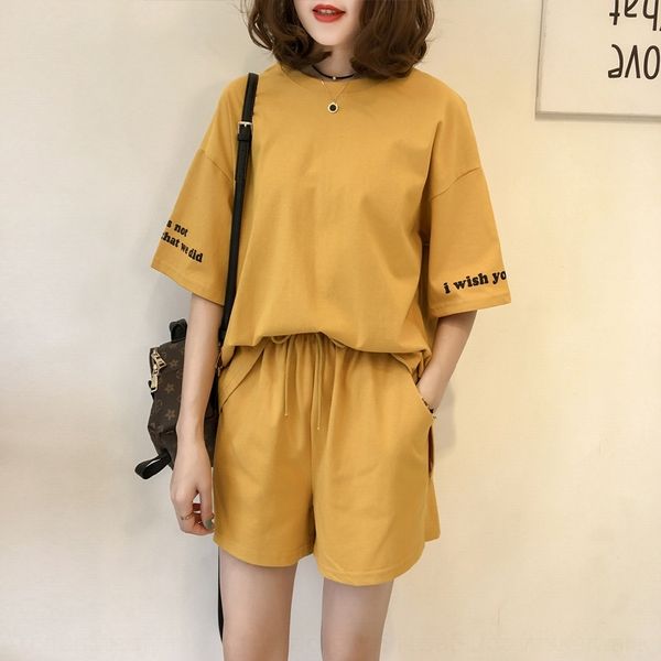 

dtlw7 2019 summer casual korean sports shorts 2-piece t-shirt and loose printed short sleeve t-shirt high waist shorts letter set do789, Gray