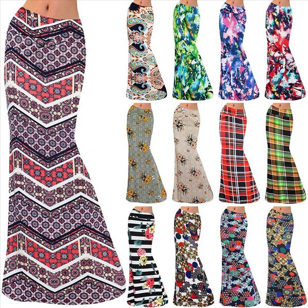 

2021 women long skirt beach african print skirt european style printed slim package hip long skirts, Black