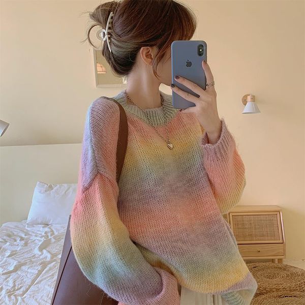 

sweet rainbow sweater women autumn winter knitted pullover sweater female casual striped oversize chic korean women 2020, White;black