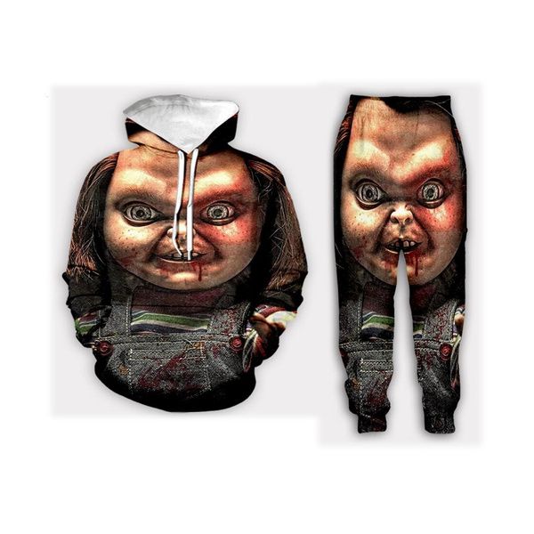 

new fashion mens/womens chucky funny 3d print casual hoodie+pants s57, Gray