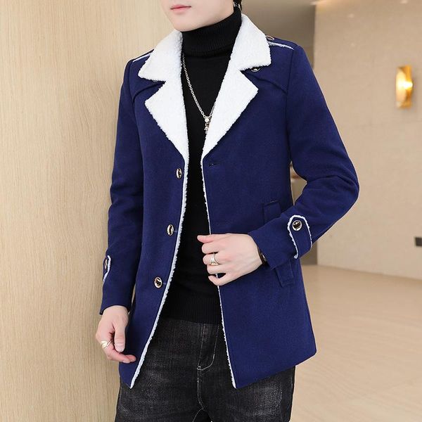 

men's trench coats red men winter coat black blue overcoat single-breasted v-neck long jacket with velvet to keep warm fashion outerwea, Tan;black
