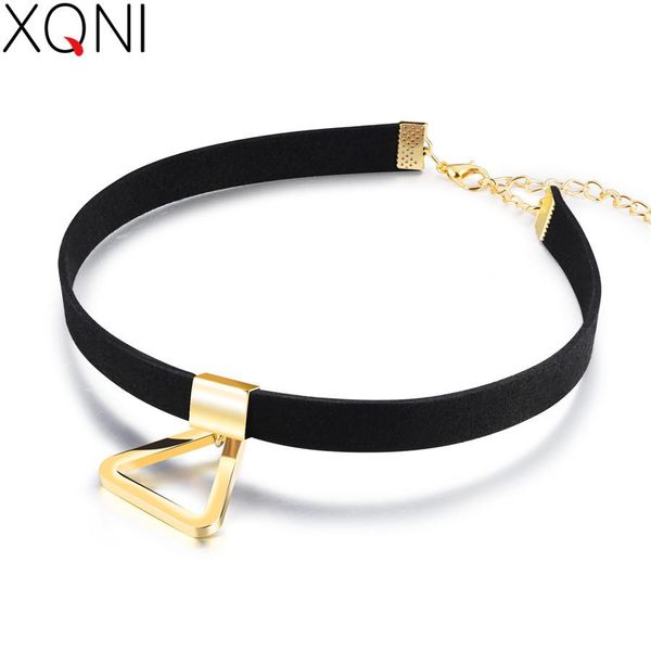 

xqni из нержавеющей стали черный фланель треугольник кулон ожерелье ограничители для женщин золото серебро цвет wild jewelry для девочек под, Silver