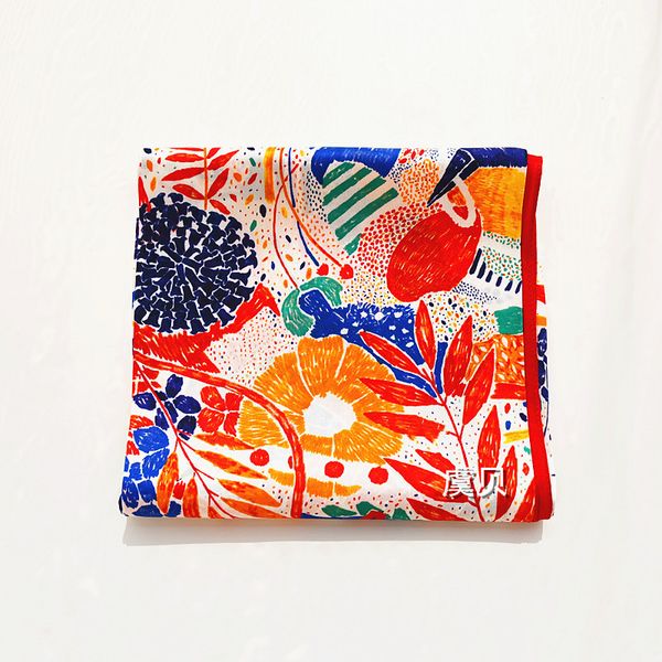 

luxury natural silk scarf colourful painting for women 100% real silk bandana hijab square scarves wrap shawl gift for lady girl y201007, Blue;gray