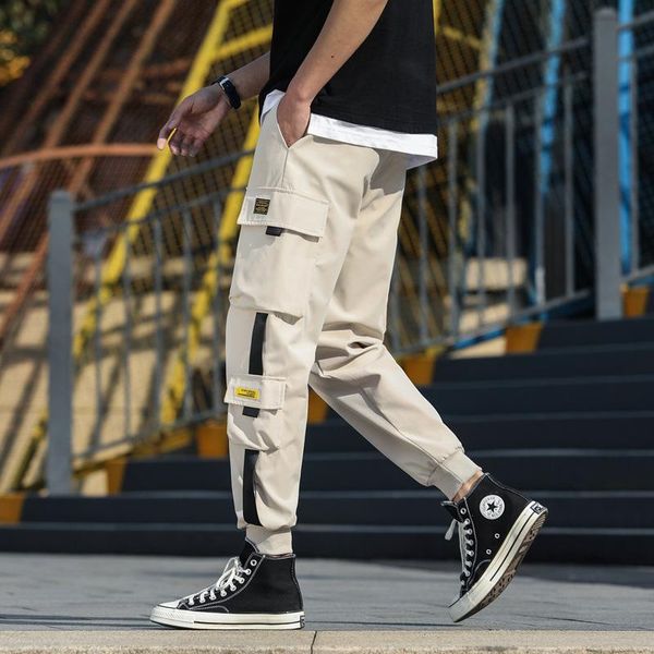 

2020 spring men's casual pants leggings sports pants harem ankle-length workwear multi-bag leggings men, Blue