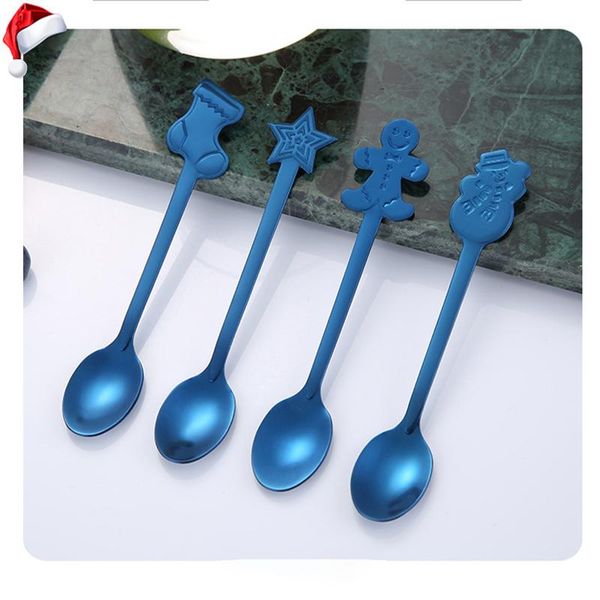

spoons 4pcs/set stainless steel christmas tableware coffee ice cream dessert spoon party decorations