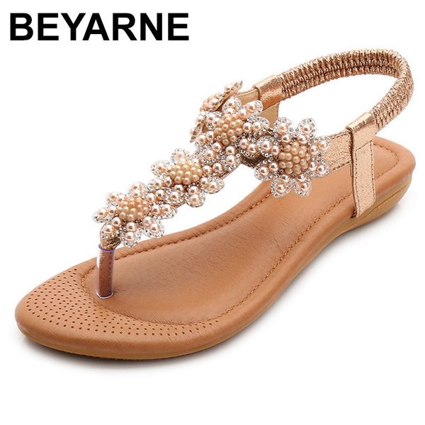 

beyarnesandals women ladies summer bohemia beach sandals crystal casual elastic band flat shoes open toe shoes woman flip flop y200702, Black