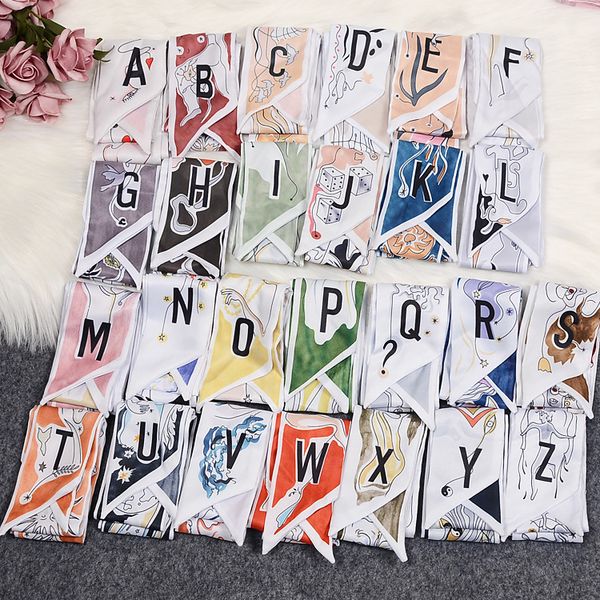 

100*6cm small silk scarf a to z 26 letters letter headband scarrves & wraps for bags women female ribbon neck belt hair bands scarf, Blue;gray