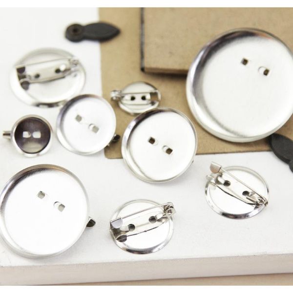 

50pcs lot rhodium round brooch base cabochon blank trays with brooch pins cameo cabochon base setting for jewelry making supplie f sqccwn, Gray