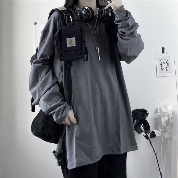 

spring 2021 new autumn cotton shirt solid color neck loose sleeve long basic women's t-shirts y429 hze5 how2, White