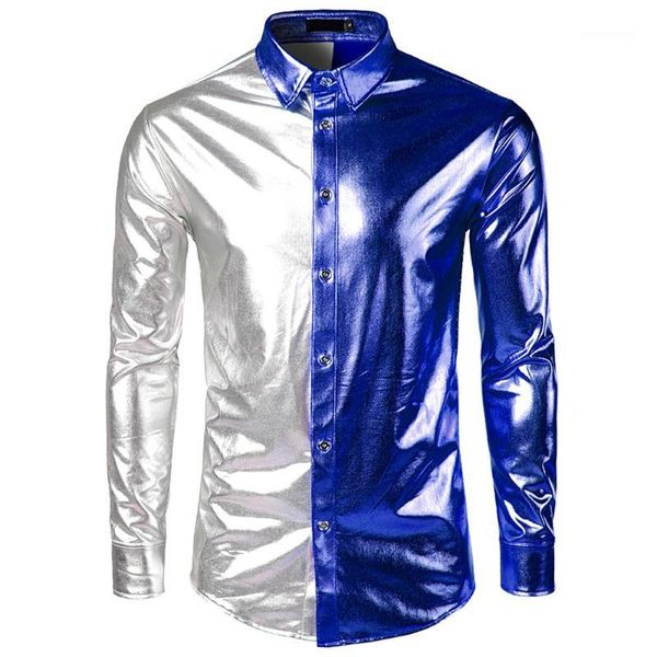 

spring autumn men's shirts long sleeve bright surface coating slim fit performance show white male social shirts clothing1, White;black