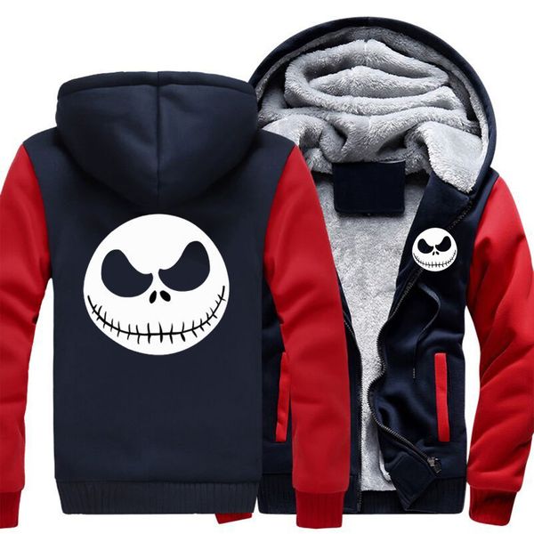 

mens thicken hoodie nightmare before christmas jack skellington zipper jacket sweatshirts coat long sleeve casual warm hooded, Black