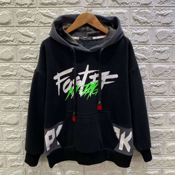 

sweater autumn winter 2020 fashion clothing men's and women's children's letter hooded plush pullover, Black
