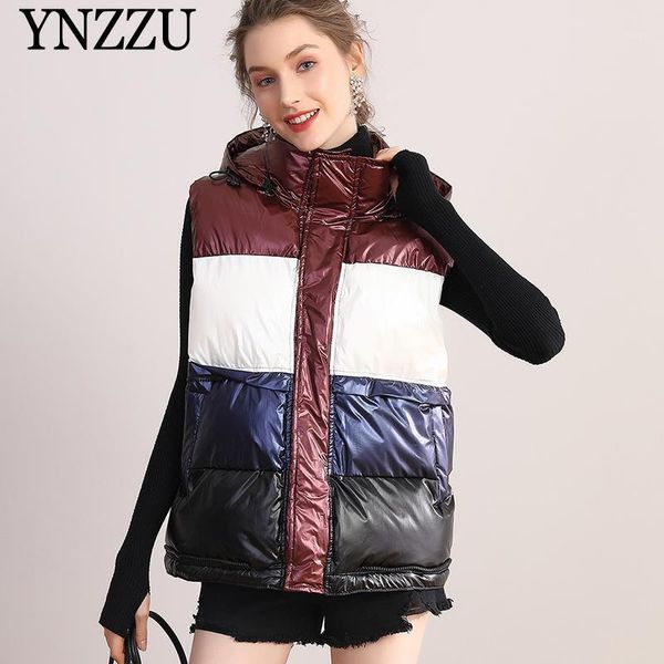 

women sleeveless down jacket with hooded 2020 autumn winter large size female warm coat fashion patchwork outwear ynzzu 9o0941, Black