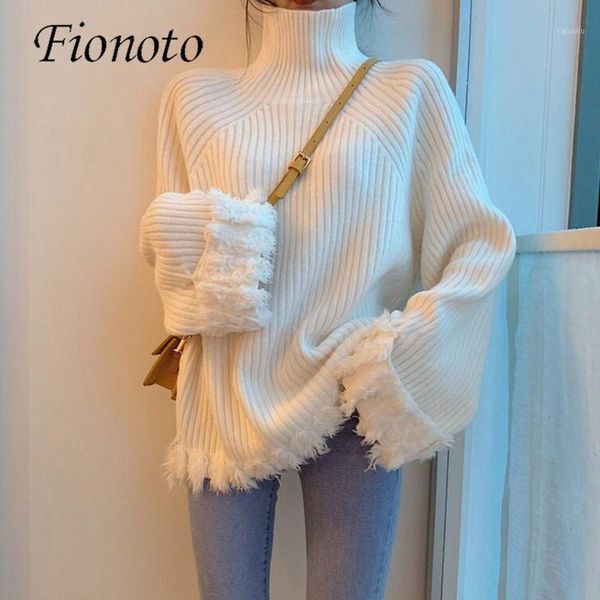 

fionoto women's sweater tassel long sleeve high collar pullover wear autumn new korean version of loose thick sweater 1, White;black