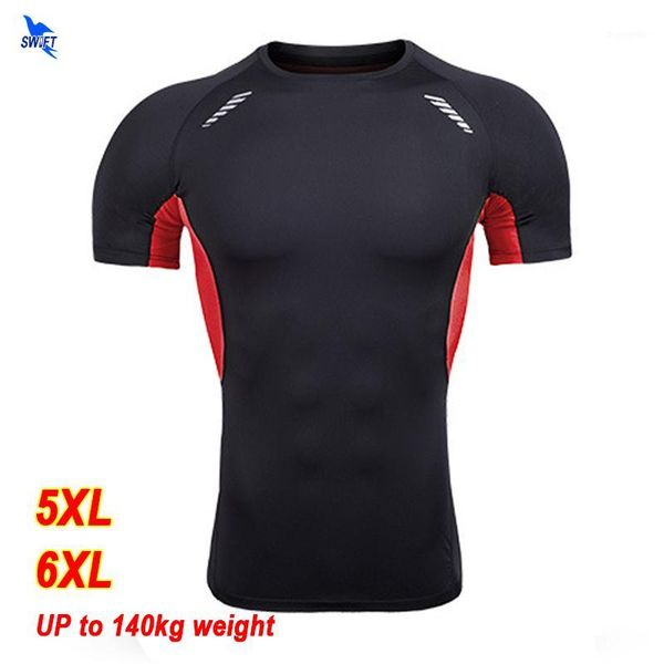 

mens plus size 5xl/6xl quick dry compression running shirt short sleeve t-shirt overweight fitness gym crossfit sportswear1, Black;blue