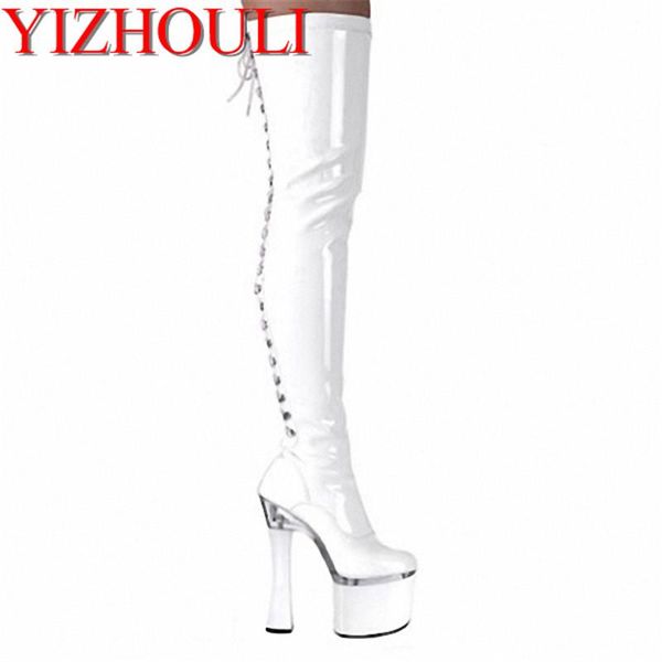 

boots 18cm high-heeled shoes plus size wine glass with platform ladies'  inch thigh high, Black