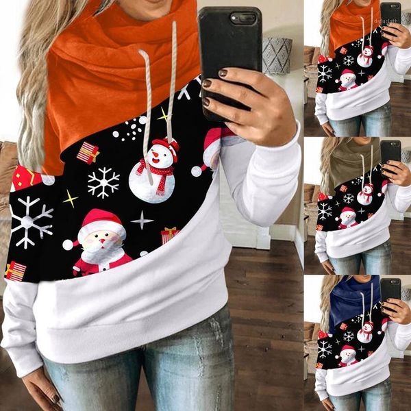 

women hoodies casual christmas printing patchwork contrast long sleeve hoodie autumn winter warm sweatshirt drawstring 20211, Black