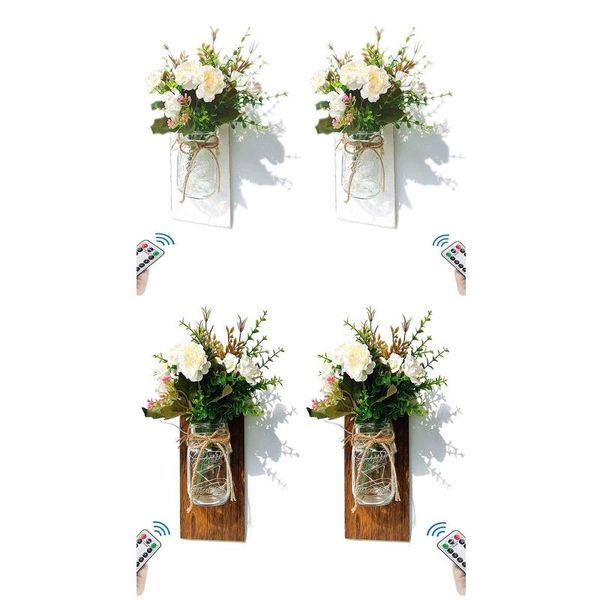 

wall lamp rustic led sconces handmade white yellow peony fairy lights art remote controlled farmhouse kitchen home